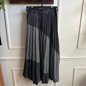 Metallic Black & Silver Pleated Maxi Skirt